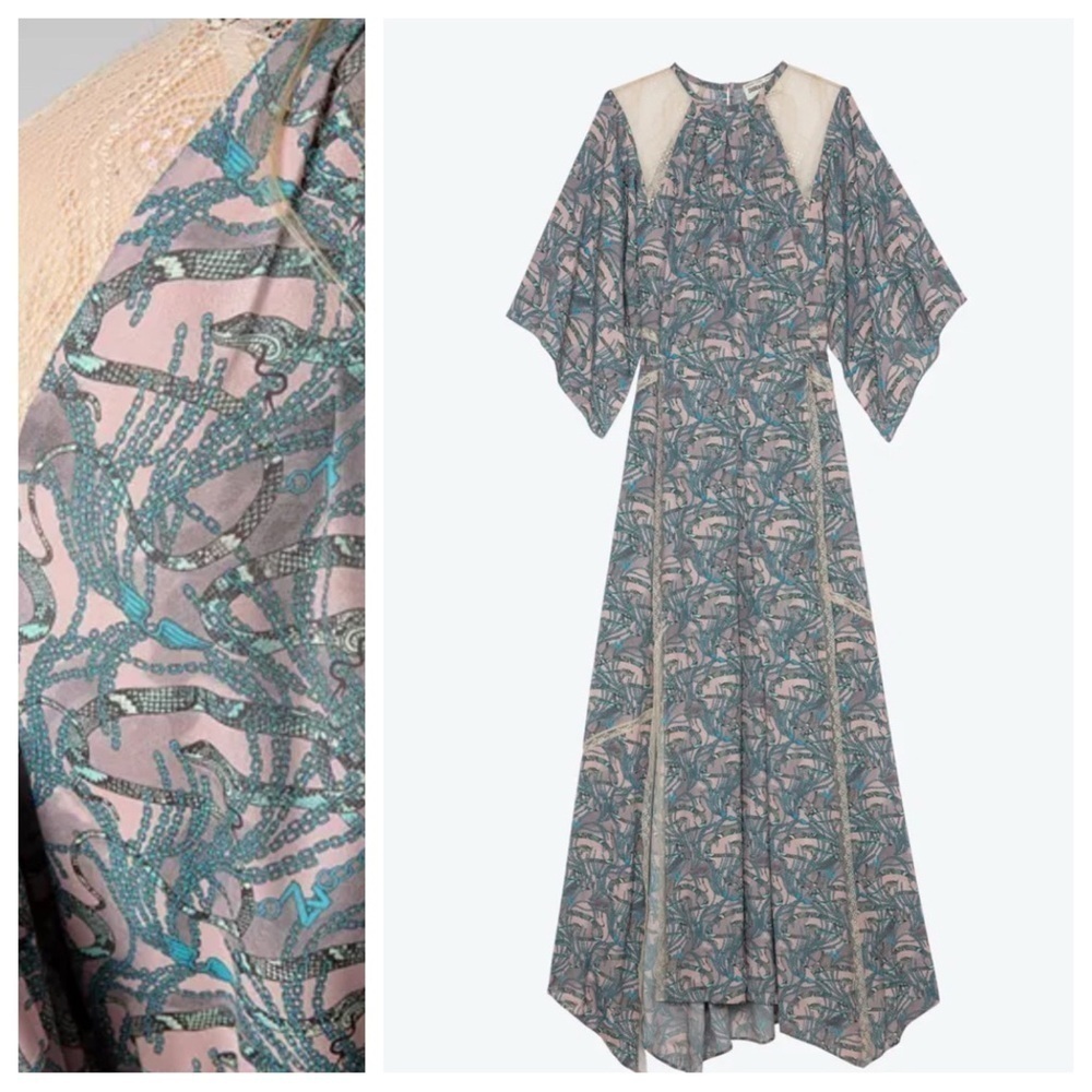 NWT ZADIG & VOLTAIRE Rielle Snake Chaines
Silk-blend Dress L Lace Pastels